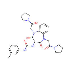 Cc1cccc(NC(=O)NC2C(=O)N(CC(=O)N3CCCC3)c3ccccc3N(CC(=O)N3CCCC3)C2=O)c1 ZINC000029062246