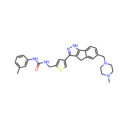 Cc1cccc(NC(=O)NCc2cc(-c3n[nH]c4c3Cc3cc(CN5CCN(C)CC5)ccc3-4)cs2)c1 ZINC000036338898