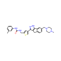 Cc1cccc(NC(=O)NCc2cc(-c3n[nH]c4c3Cc3ccc(CN5CCN(C)CC5)cc3-4)cs2)c1 ZINC000036338820