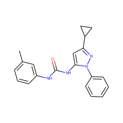 Cc1cccc(NC(=O)Nc2cc(C3CC3)nn2-c2ccccc2)c1 ZINC000096273825