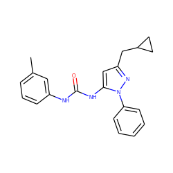 Cc1cccc(NC(=O)Nc2cc(CC3CC3)nn2-c2ccccc2)c1 ZINC000096273818