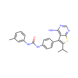 Cc1cccc(NC(=O)Nc2ccc(-c3c(C(C)C)sc4ncnc(N)c34)cc2)c1 ZINC000013673662