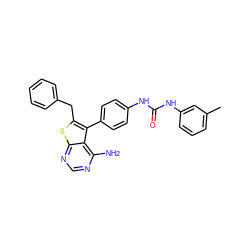 Cc1cccc(NC(=O)Nc2ccc(-c3c(Cc4ccccc4)sc4ncnc(N)c34)cc2)c1 ZINC000013673664