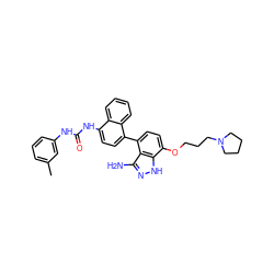 Cc1cccc(NC(=O)Nc2ccc(-c3ccc(OCCCN4CCCC4)c4[nH]nc(N)c34)c3ccccc23)c1 ZINC000205440048