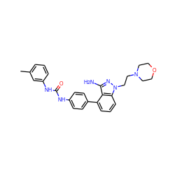 Cc1cccc(NC(=O)Nc2ccc(-c3cccc4c3c(N)nn4CCN3CCOCC3)cc2)c1 ZINC000035323415