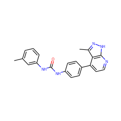 Cc1cccc(NC(=O)Nc2ccc(-c3ccnc4[nH]nc(C)c34)cc2)c1 ZINC001772581967