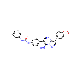 Cc1cccc(NC(=O)Nc2ccc(-c3cnc4c(-c5ccc6c(c5)OCO6)cnn4c3N)cc2)c1 ZINC000040836450