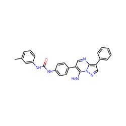 Cc1cccc(NC(=O)Nc2ccc(-c3cnc4c(-c5ccccc5)cnn4c3N)cc2)c1 ZINC000040896181