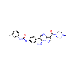 Cc1cccc(NC(=O)Nc2ccc(-c3cnc4c(C(=O)N5CCN(C)CC5)cnn4c3N)cc2)c1 ZINC000040913436