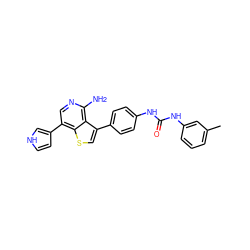 Cc1cccc(NC(=O)Nc2ccc(-c3csc4c(-c5cc[nH]c5)cnc(N)c34)cc2)c1 ZINC000084587817