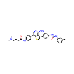 Cc1cccc(NC(=O)Nc2ccc(-c3csc4c(-c5ccc(NC(=O)CCCN(C)C)cc5)cnc(N)c34)cc2)c1 ZINC000063539834