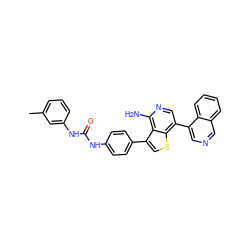 Cc1cccc(NC(=O)Nc2ccc(-c3csc4c(-c5cncc6ccccc56)cnc(N)c34)cc2)c1 ZINC000028703919