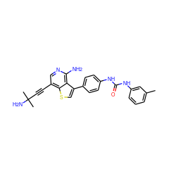 Cc1cccc(NC(=O)Nc2ccc(-c3csc4c(C#CC(C)(C)N)cnc(N)c34)cc2)c1 ZINC000063298201