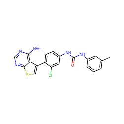 Cc1cccc(NC(=O)Nc2ccc(-c3csc4ncnc(N)c34)c(Cl)c2)c1 ZINC000013673680