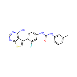 Cc1cccc(NC(=O)Nc2ccc(-c3csc4ncnc(N)c34)c(F)c2)c1 ZINC000013673678