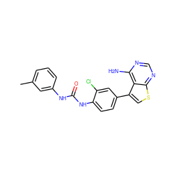 Cc1cccc(NC(=O)Nc2ccc(-c3csc4ncnc(N)c34)cc2Cl)c1 ZINC000013673686