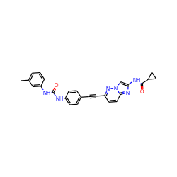 Cc1cccc(NC(=O)Nc2ccc(C#Cc3ccc4nc(NC(=O)C5CC5)cn4n3)cc2)c1 ZINC001772635403