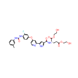 Cc1cccc(NC(=O)Nc2ccc(Oc3ccnc(-c4cc(C(=O)N[C@@H](CCC(=O)OCCO)C(=O)OCCO)c[nH]4)c3)cc2F)c1 ZINC000169699244