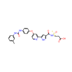 Cc1cccc(NC(=O)Nc2ccc(Oc3ccnc(-c4cc(C(=O)N[S@@](C)(=O)=CCC(=O)O)c[nH]4)c3)cc2)c1 ZINC000169699250