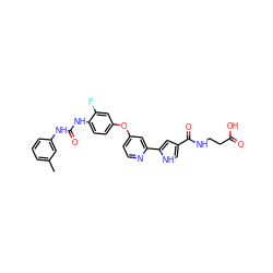 Cc1cccc(NC(=O)Nc2ccc(Oc3ccnc(-c4cc(C(=O)NCCC(=O)O)c[nH]4)c3)cc2F)c1 ZINC000168810401