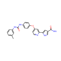 Cc1cccc(NC(=O)Nc2ccc(Oc3ccnc(-c4cc(C(N)=O)c[nH]4)c3)cc2)c1 ZINC000116238204