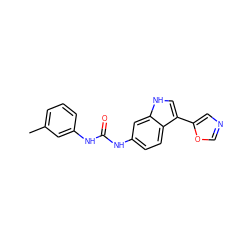 Cc1cccc(NC(=O)Nc2ccc3c(-c4cnco4)c[nH]c3c2)c1 ZINC000013819523