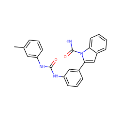 Cc1cccc(NC(=O)Nc2cccc(-c3cc4ccccc4n3C([NH])=O)c2)c1 ZINC000584618482