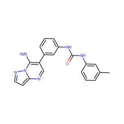 Cc1cccc(NC(=O)Nc2cccc(-c3cnc4ccnn4c3N)c2)c1 ZINC000040379257