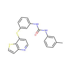 Cc1cccc(NC(=O)Nc2cccc(Sc3ccnc4ccsc34)c2)c1 ZINC000473117292