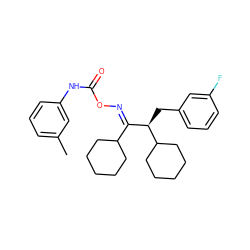 Cc1cccc(NC(=O)O/N=C(\C2CCCCC2)[C@@H](Cc2cccc(F)c2)C2CCCCC2)c1 ZINC000058512158