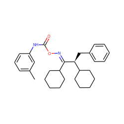 Cc1cccc(NC(=O)O/N=C(\C2CCCCC2)[C@@H](Cc2ccccc2)C2CCCCC2)c1 ZINC000058506125