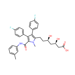 Cc1cccc(NC(=O)c2c(-c3ccc(F)cc3)c(-c3ccc(F)cc3)c(CC[C@@H](O)C[C@@H](O)CC(=O)O)n2C)c1 ZINC000049872366