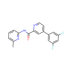 Cc1cccc(NC(=O)c2cc(-c3cc(F)cc(F)c3)ccn2)n1 ZINC000028900356