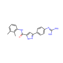 Cc1cccc(NC(=O)c2cc(-c3ccc(N=C(N)N)cc3)n[nH]2)c1C ZINC000222125263