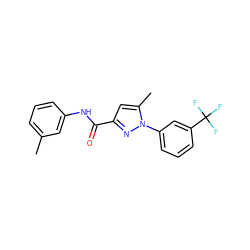 Cc1cccc(NC(=O)c2cc(C)n(-c3cccc(C(F)(F)F)c3)n2)c1 ZINC000026389716