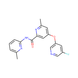 Cc1cccc(NC(=O)c2cc(Oc3cncc(F)c3)cc(C)n2)n1 ZINC000148263605