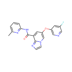 Cc1cccc(NC(=O)c2cc(Oc3cncc(F)c3)cn3ccnc23)n1 ZINC001772576884