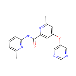 Cc1cccc(NC(=O)c2cc(Oc3cncnc3)cc(C)n2)n1 ZINC000148276341