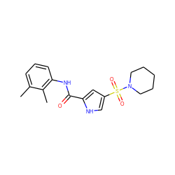 Cc1cccc(NC(=O)c2cc(S(=O)(=O)N3CCCCC3)c[nH]2)c1C ZINC000006893583