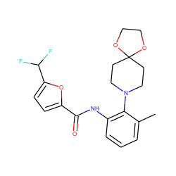 Cc1cccc(NC(=O)c2ccc(C(F)F)o2)c1N1CCC2(CC1)OCCO2 ZINC000062241961