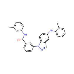 Cc1cccc(NC(=O)c2cccc(-n3ncc4cc(Nc5ccccc5C)ccc43)c2)c1 ZINC000096906420