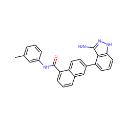 Cc1cccc(NC(=O)c2cccc3cc(-c4cccc5[nH]nc(N)c45)ccc23)c1 ZINC000169350175