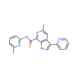 Cc1cccc(NC(=O)c2nc(C)cc3c(-c4ccccn4)c[nH]c23)n1 ZINC000095572474