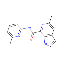 Cc1cccc(NC(=O)c2nc(C)cc3cc[nH]c23)n1 ZINC000095579466