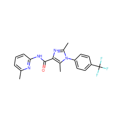 Cc1cccc(NC(=O)c2nc(C)n(-c3ccc(C(F)(F)F)cc3)c2C)n1 ZINC000095601543