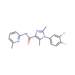 Cc1cccc(NC(=O)c2nc(C)n(-c3ccc(F)c(Cl)c3)c2C)n1 ZINC000095602509