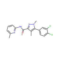 Cc1cccc(NC(=O)c2nn(C)c(-c3ccc(Cl)c(Cl)c3)c2C)n1 ZINC000095603185