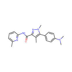 Cc1cccc(NC(=O)c2nn(C)c(-c3ccc(N(C)C)cc3)c2C)n1 ZINC000095601502