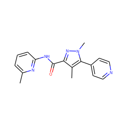 Cc1cccc(NC(=O)c2nn(C)c(-c3ccncc3)c2C)n1 ZINC000095603652