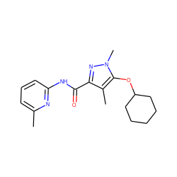 Cc1cccc(NC(=O)c2nn(C)c(OC3CCCCC3)c2C)n1 ZINC000095603243